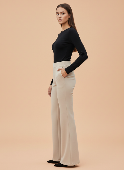 Beige Flared Trousers for Women