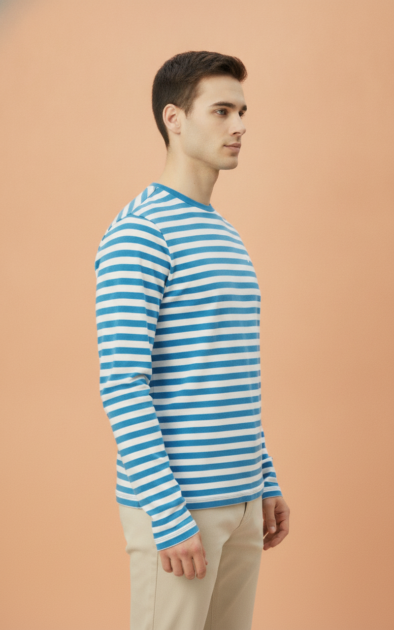 Mens Premium Cotton Striped Full Sleeve Crew Neck T-Shirts