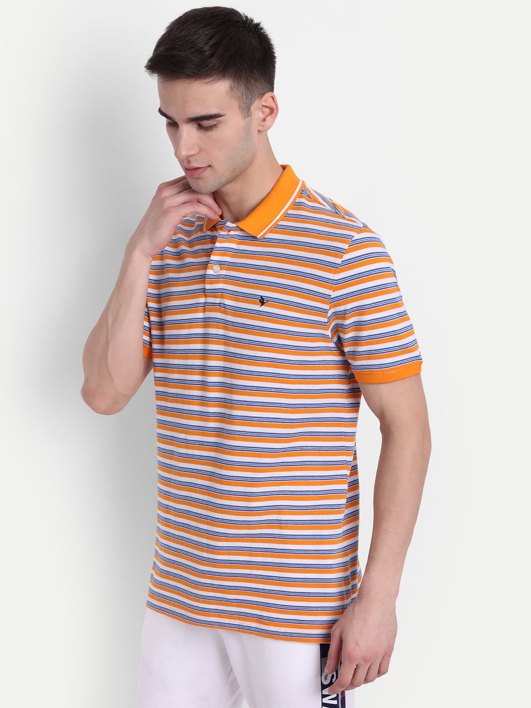 Premium Orange Cotton Striped Half Sleeve Polo