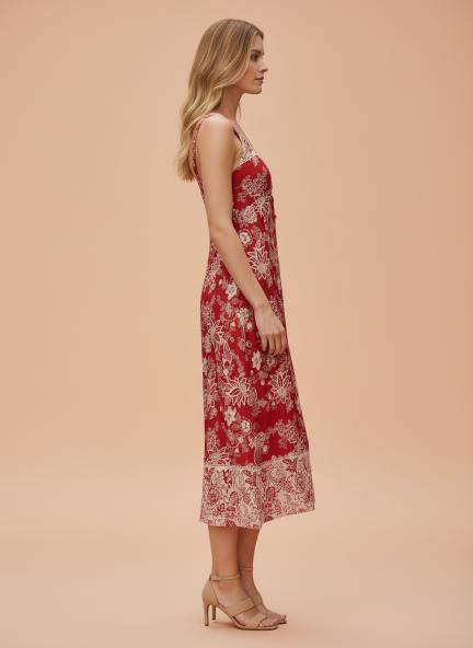 Rayon Printed V Neck Shoulder Strap Maxi Dress