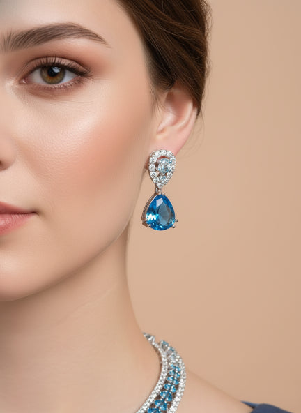 Elegant Blue Crystal Necklace & Earrings Set