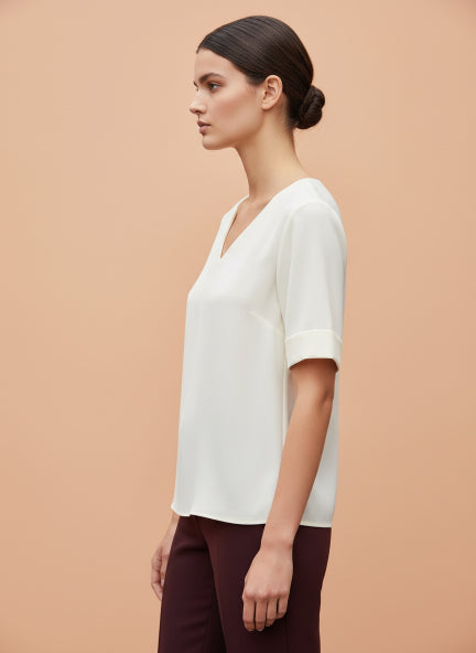 European Satin-Finish, V-Neck Top