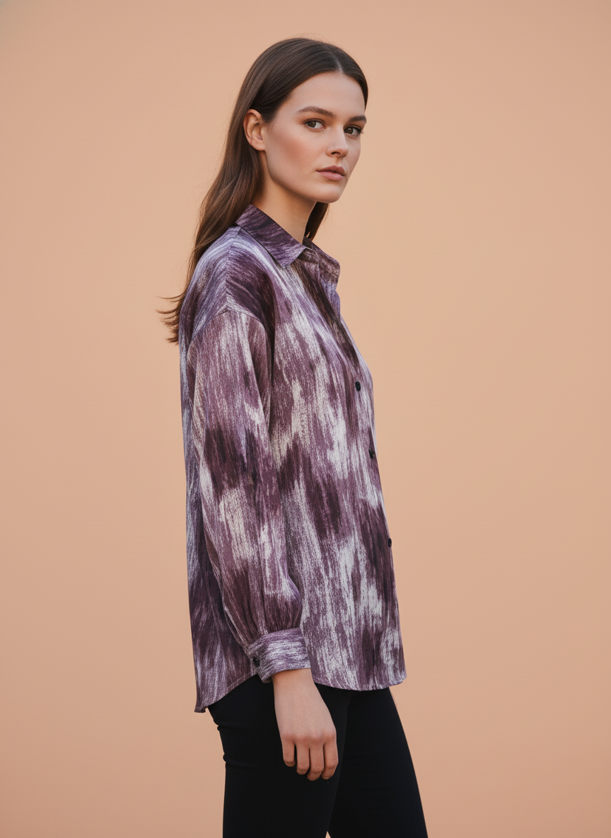 Women's Purple & White Abstract Tie-Dye Oversized Shirt