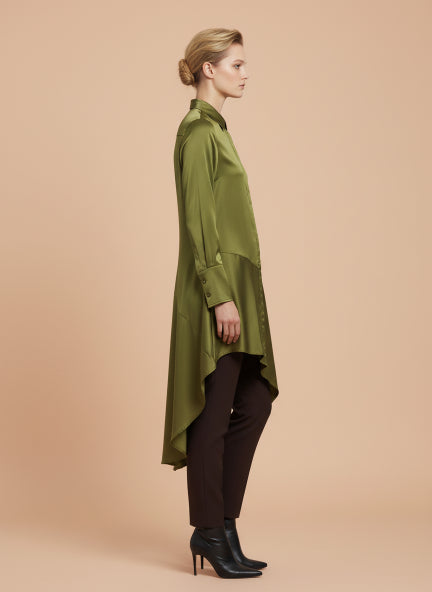 European Satin A Symetrical Shirt Top