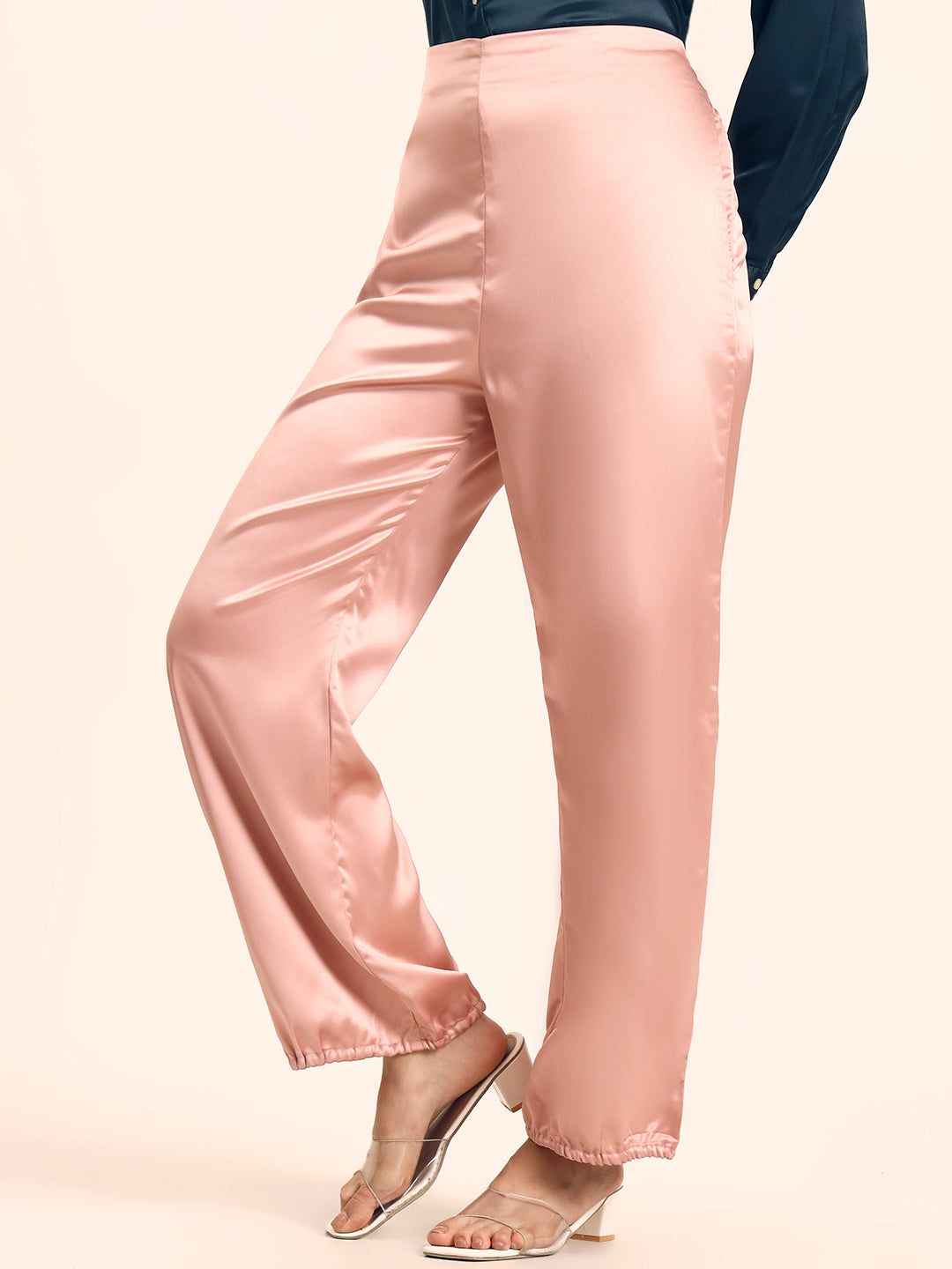 Luxury Satin Wide Leg Pants European Fabric  Blush Pink Glam Look