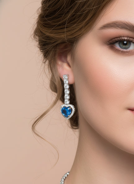 Celestial Blue Heart Cubic Zirconia Necklace & Earrings Set