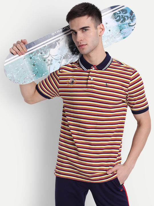 Mens Premium Cotton Striped Half Sleeve Collar T-Shirts