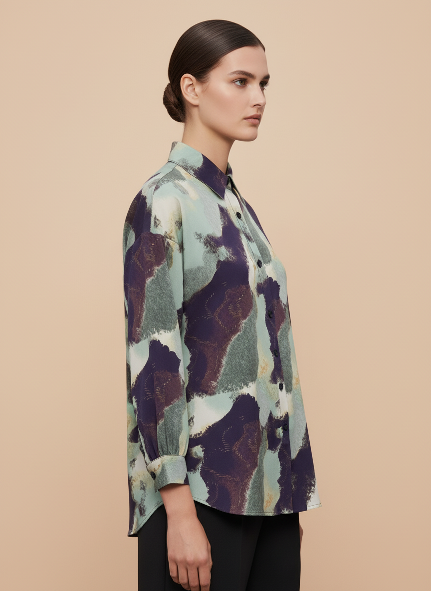 Purple Green Abstract Printed Women Shirt