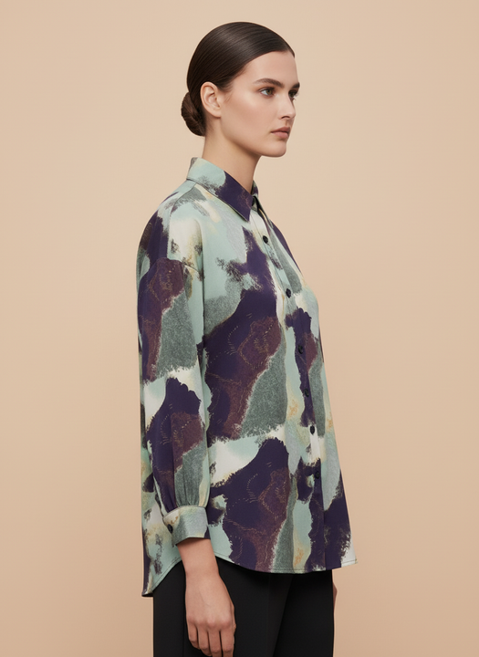 Purple Green Abstract Printed Women Shirt