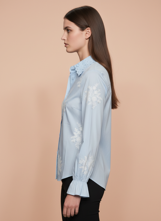 Light Blue Sequin Embroidered Women Shirt