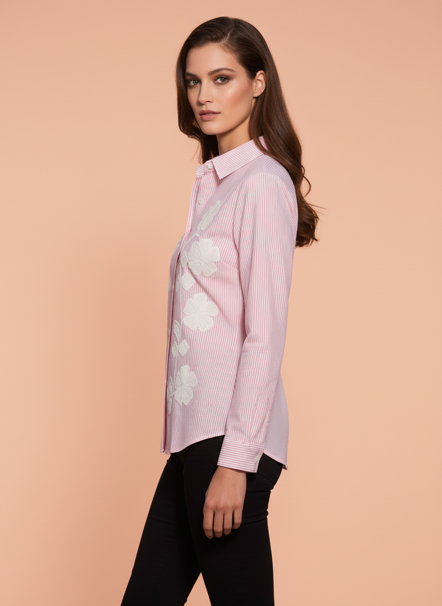 Blush Charm Striped Embellished Designer Shirt