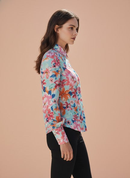 Premium Muslin Multicolour Long Length Curved Hem Digital Print Shirt