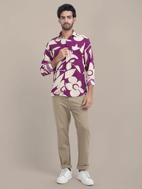 Men's Premium Rayon Shirt With Purple Floral Print