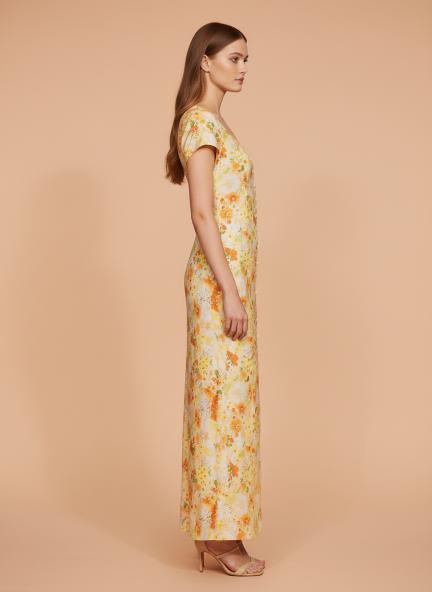 Premium American Crepe Digital Print  Front Slit Body Maxi Dress With Slash Pocket