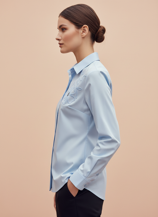 Light Blue Floral Embroidered Shirt for Women