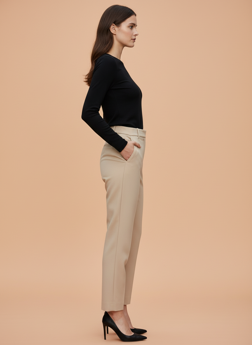 Beige Straight Fit Trousers for Women