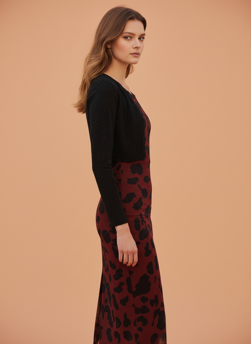 Elegant Women’s Bodycon Midi Dress with Leopard Print  Stylish Party & Casual Wear