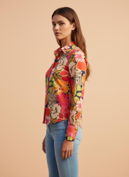 Satin Multicolour Regular Length Straight Hem Digital Print Shirt