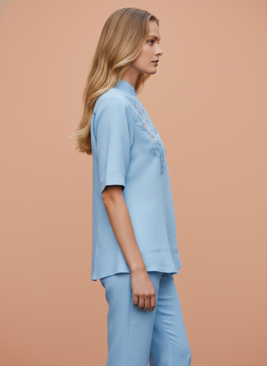Sky Blue Embroidered Coord Set for Women