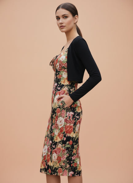 Floral Printed Midi Dress with Shrug