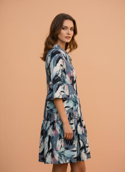 Rayon Printed Fit & Flare V Neck String Midi Dress