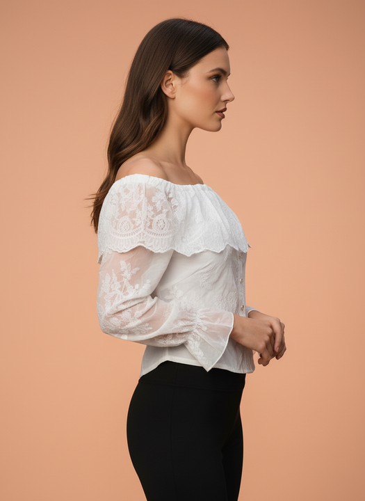 White Off-Shoulder Lace Corset Top for Women