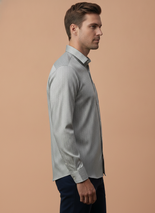 Men'S Poly Satin Lycra Grey Digital Printed Shirt