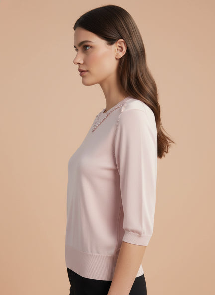 Elegant Light Pink Braided Neck Top