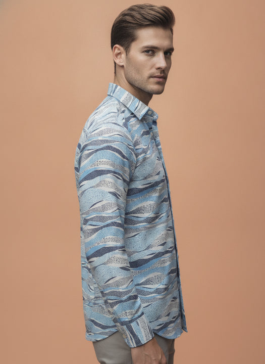 Men'S Premium Rayon Shirt With Self-Design Spread Collar