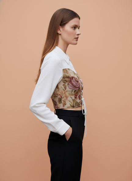 Elegant Floral tops Style Crop Top with Full Sleeves