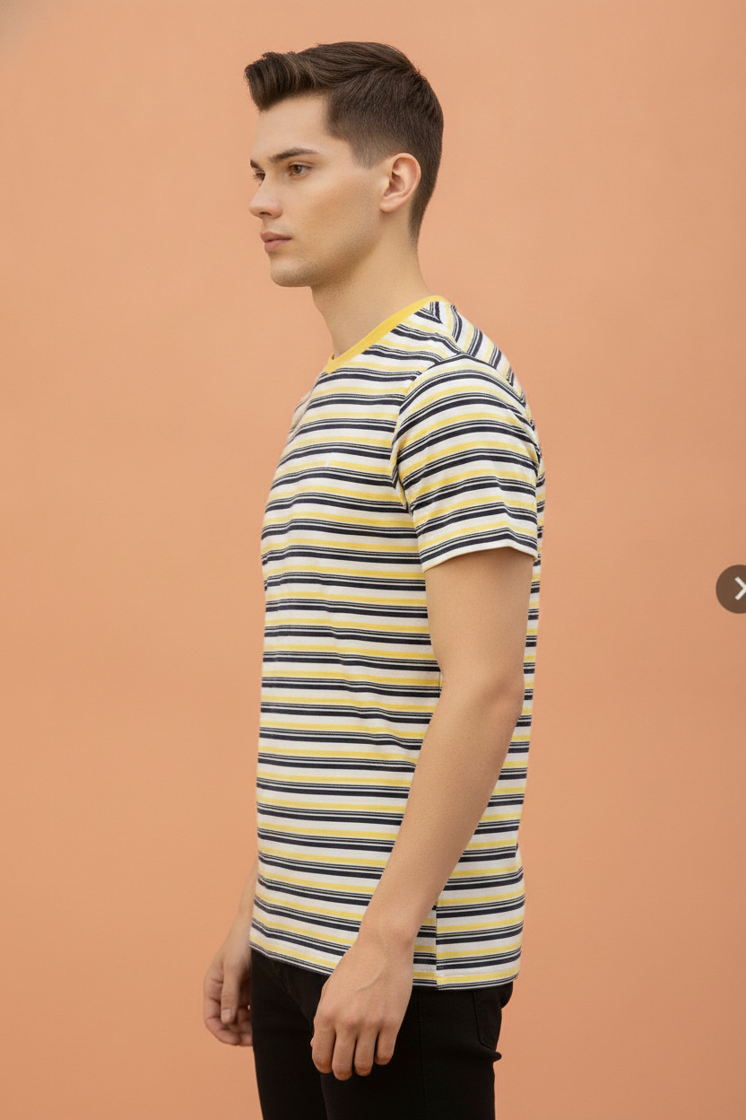 Mens Premium Cotton Striped Half Sleeve Crew Neck T-Shirts