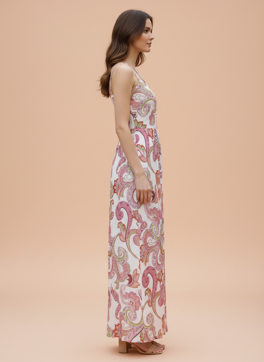 Elegant Paisley Print Maxi Dress for Women – Soft Pastel Summer Dress