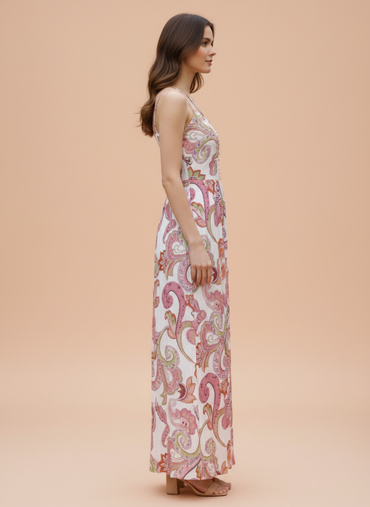 Elegant Paisley Print Maxi Dress for Women – Soft Pastel Summer Dress