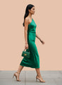 Women’s Luxury European Satin Emerald Green Midi Dress
