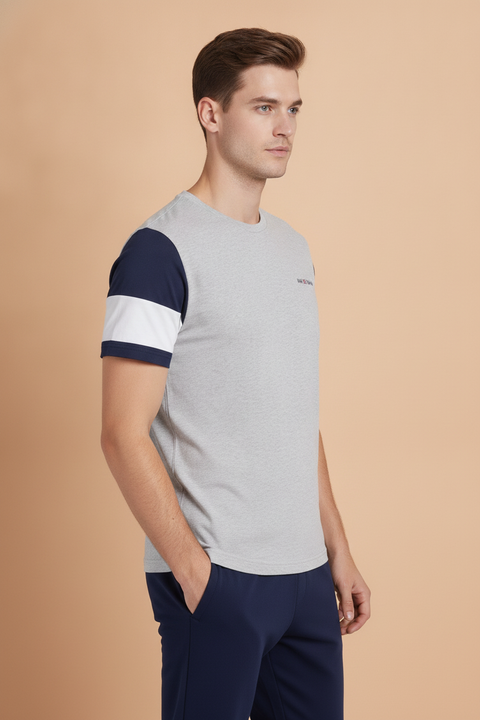 Mens Premium Cotton Colourblock Printed Half Sleeve Crew Neck T-Shirts