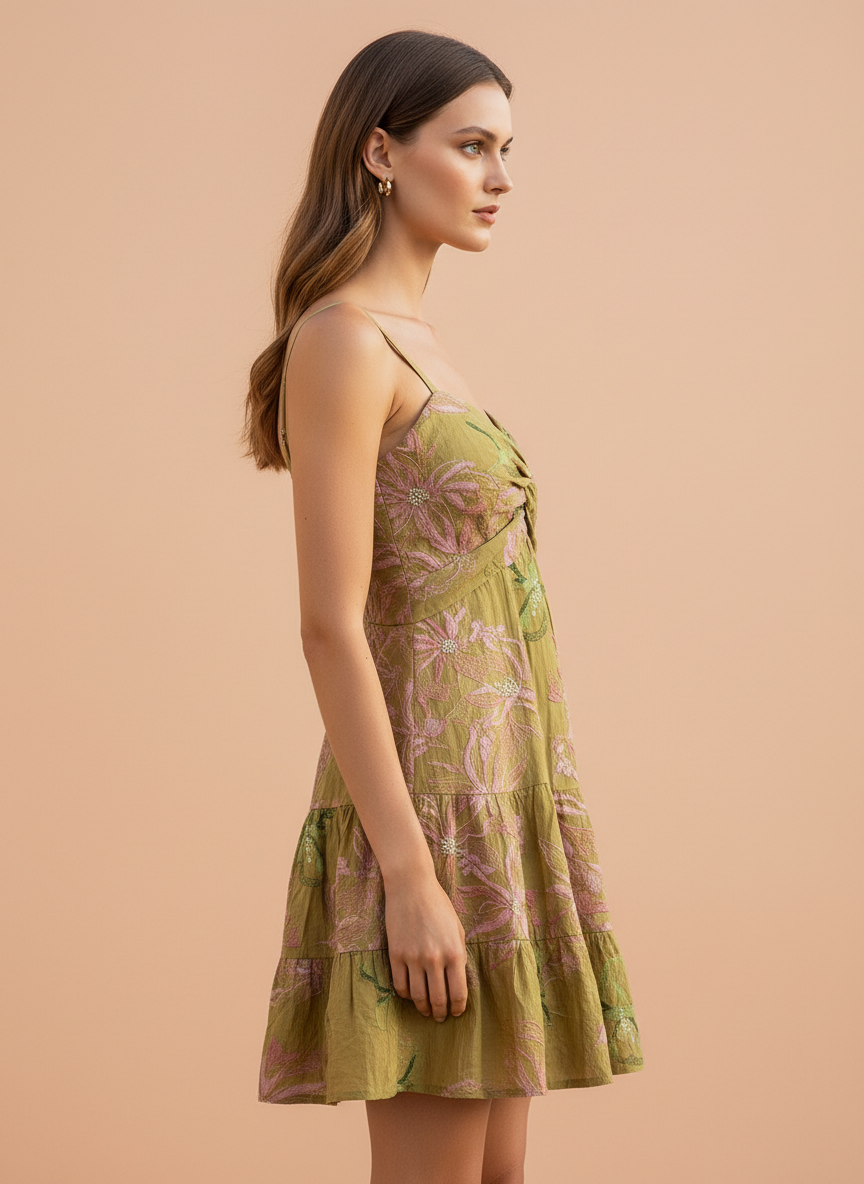 Olive Blossom Floral Mini Dress