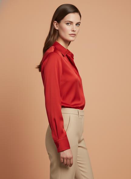 Red Regular Fit Summer Satin Shirt