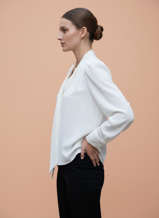 White Puff Sleeve Tie-Neck Blouse