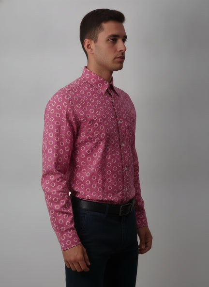 Men'S Premium Rayon Shirt With Pink Block Print