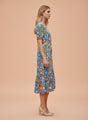 Rayon Printed Puff Sleeve A Line Front Button Maxi Dress