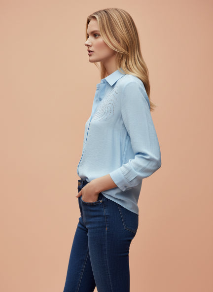 Light Blue Beaded Linen Shirt