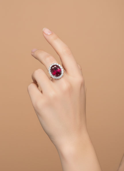 Red Ruby Cubic Zirconia Halo Ring & Bracelet Set for Women