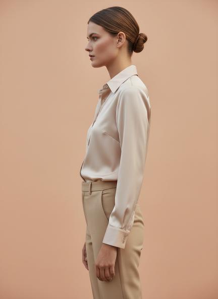 Tailored Fit European Satin Shirt With Pleated Placket