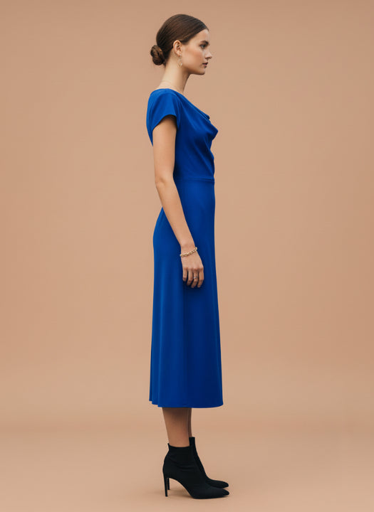 Women’s Luxury European Satin Royal Blue Midi Dress