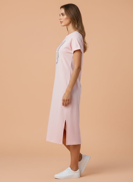 Women’s Soft Pink Midi Dress with Teddy Bear Print