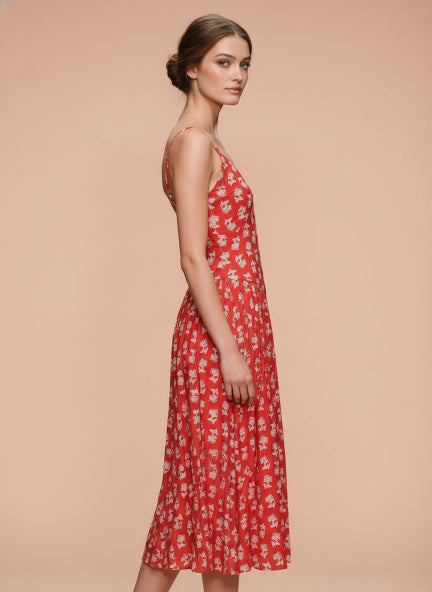 Rayon Printed Fit & Flare V Neck Shoulder Strap Maxi Dress