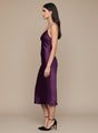 Women’s Luxury Satin Midi Dress Deep Plum Spaghetti Strap