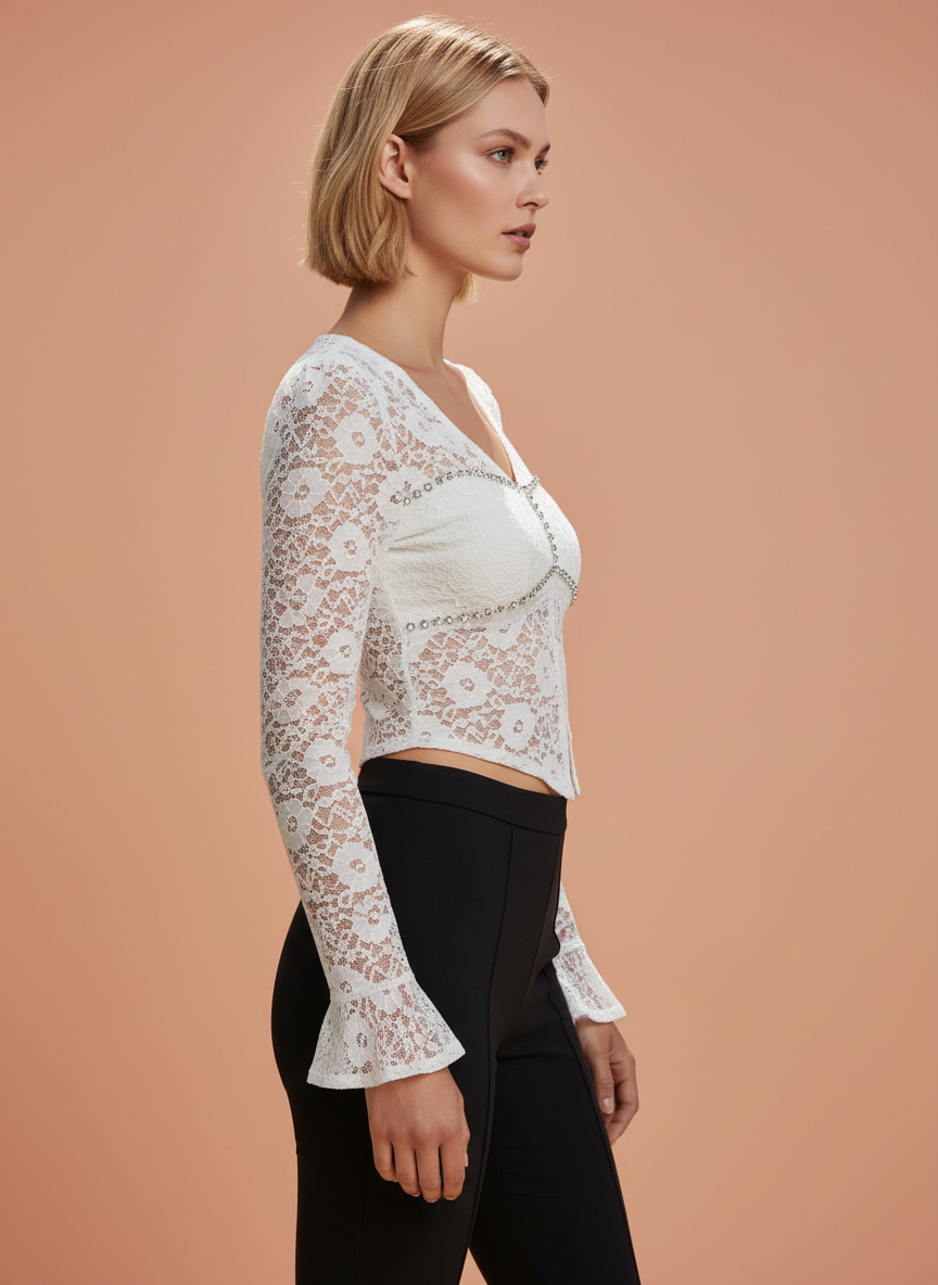 White Lace Crop Top for Women
