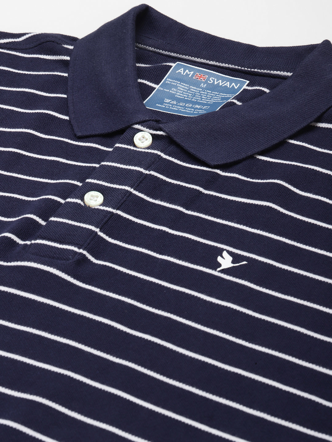Premium Navy Cotton Striped Half Sleeve Polo