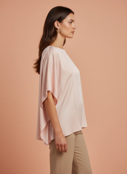 Women's European Satin Solid Baturing Sleeve Crepe
